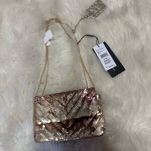 Nicole Miller Gold and Pink Sequin Crossbody/shoulder Bag